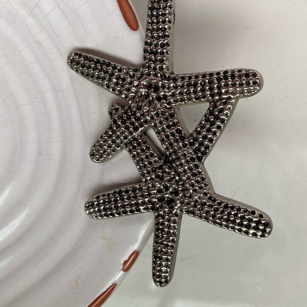 BNWT MUD PIE White Starfish Platter and Serve ware Set w/ Silver Olive Design - Picture 14 of 15
